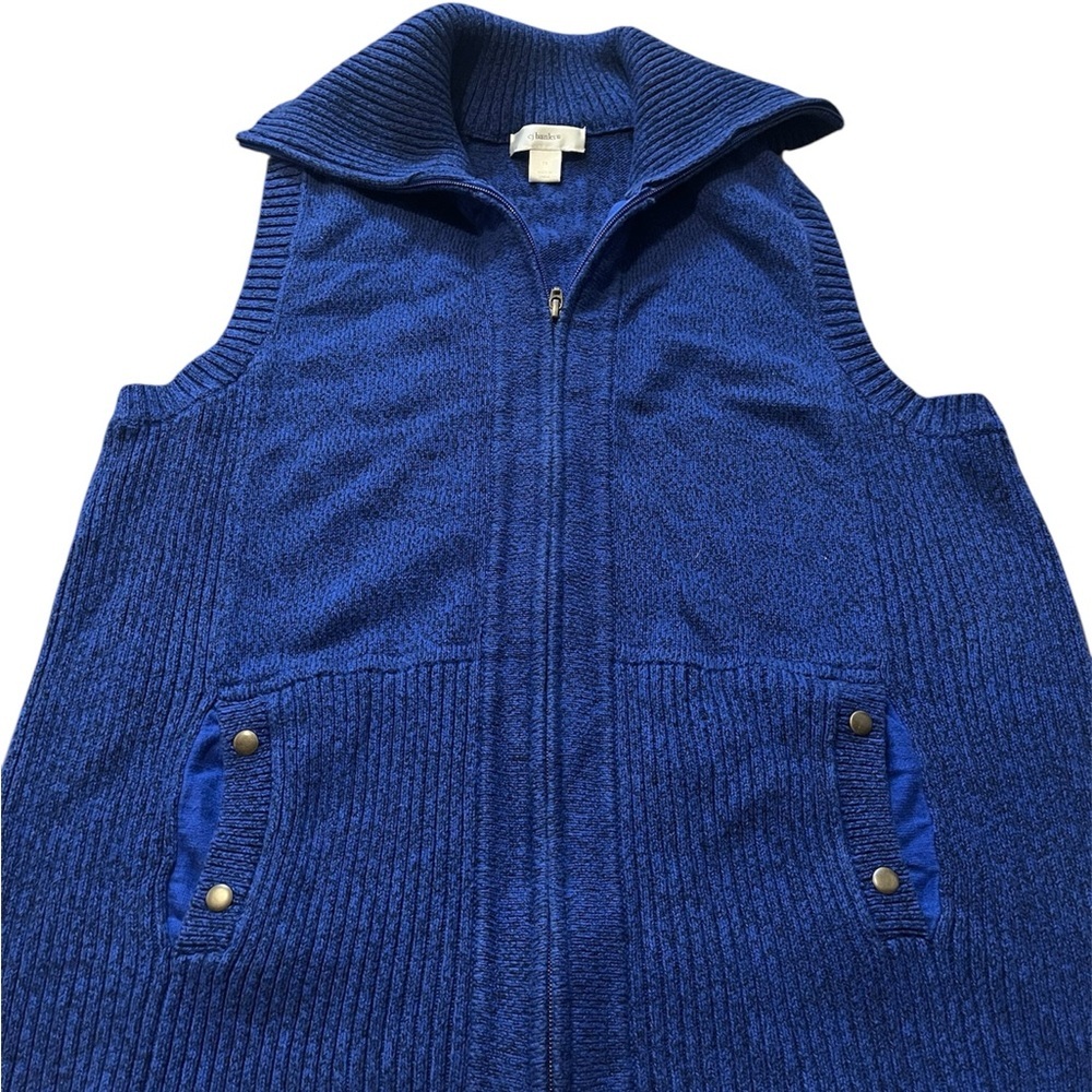 CJ Banks Women’s Blue Full Zip Vest With Ribbed Foldover Collar